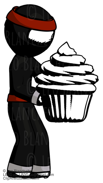 Ink Ninja Warrior Man Holding Large Cupcake Ready To Eat Or Serve #4217