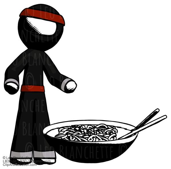 Ink Ninja Warrior Man And Noodle Bowl, Giant Soup Restaraunt Concept #4229