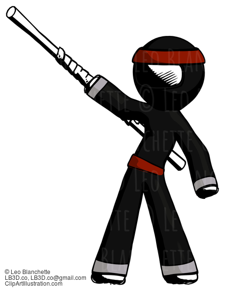 Ink Ninja Warrior Man Bo Staff Pointing Up Pose #4247