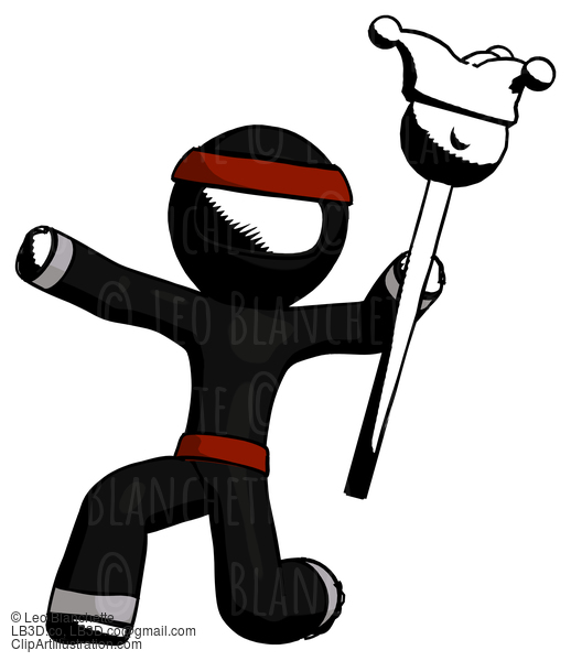 Ink Ninja Warrior Man Holding Jester Staff Posing Charismatically #4249