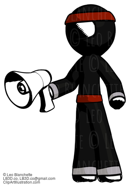 Ink Ninja Warrior Man Holding Megaphone Bullhorn Facing Right #4265