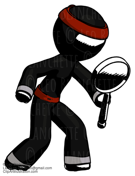 Ink Ninja Warrior Man Inspecting With Large Magnifying Glass Right #4267