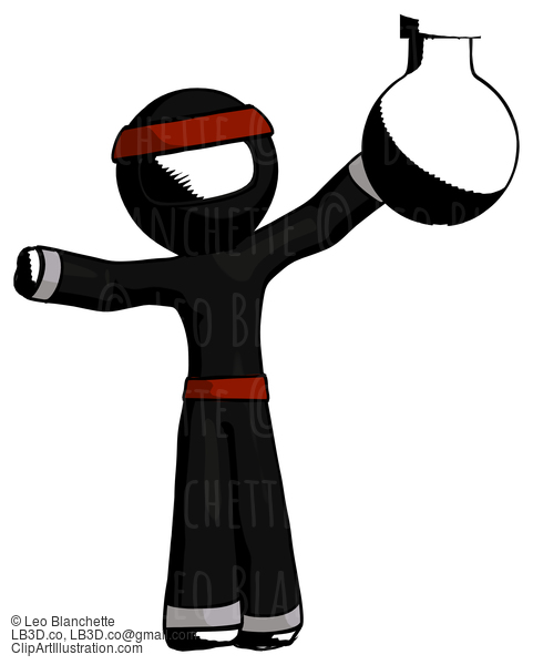 Ink Ninja Warrior Man Holding Large Round Flask Or Beaker #4269