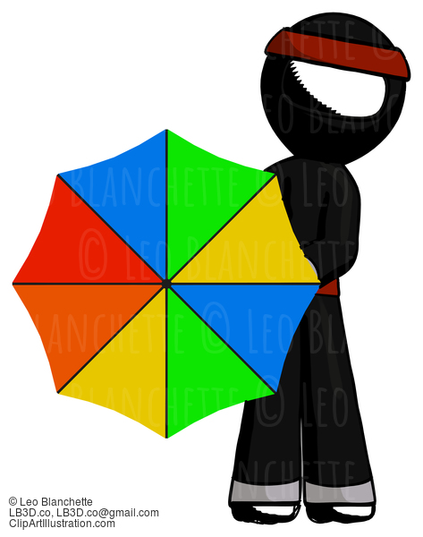 Ink Ninja Warrior Man Holding Rainbow Umbrella Out To Viewer #4277