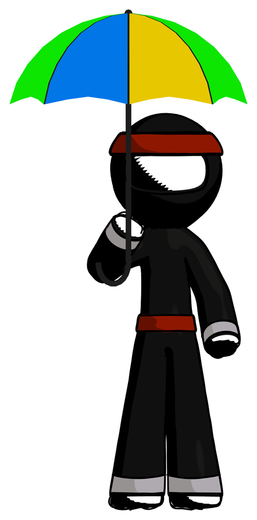 Ink Ninja Warrior Man Holding Umbrella Rainbow Colored