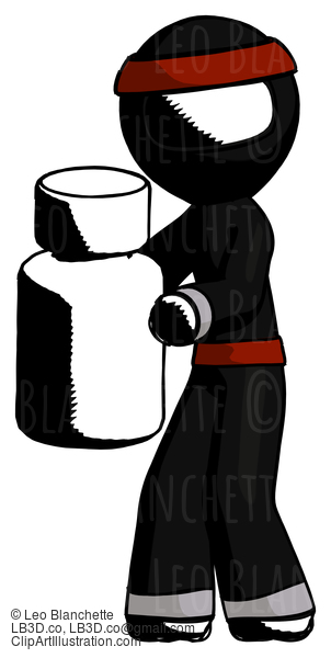 Ink Ninja Warrior Man Holding White Medicine Bottle #4279