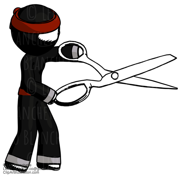 Ink Ninja Warrior Man Holding Giant Scissors Cutting Out Something #4290