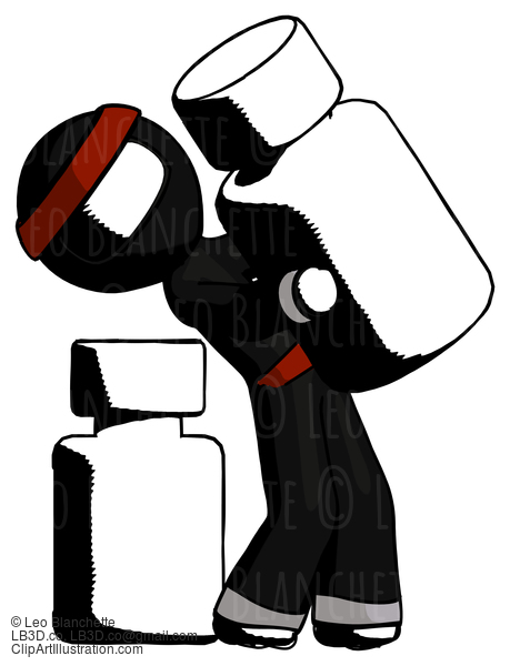 Ink Ninja Warrior Man Holding Large White Medicine Bottle With Bottle In Background #4301