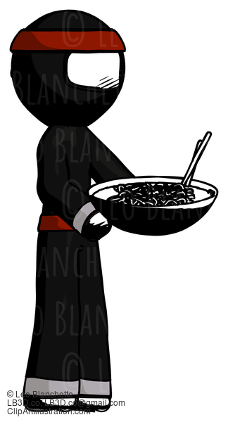 Ink Ninja Warrior Man Holding Noodles Offering To Viewer #4327