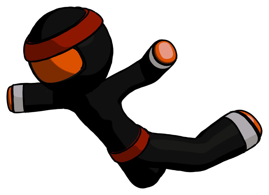 Orange Ninja Warrior Man skydiving or falling to death