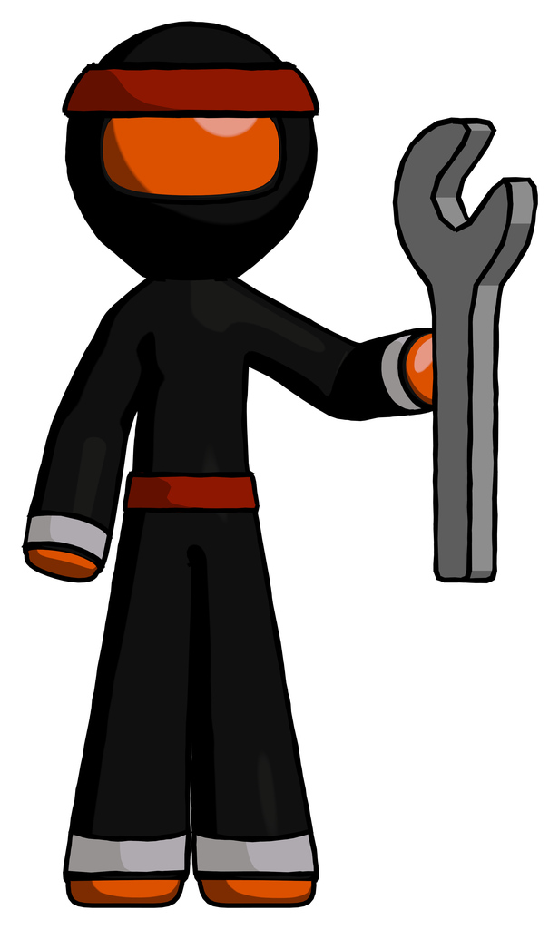 Orange Ninja Warrior Man Holding Wrench Ready To Repair Or Work