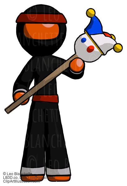 Orange Ninja Warrior Man Holding Jester Diagonally #4649