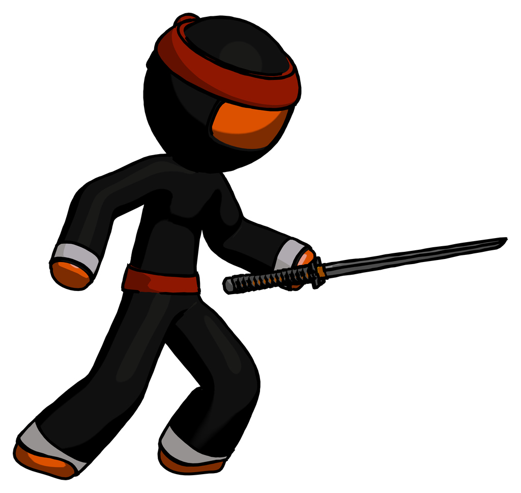 Orange Ninja Warrior Man stabbing with ninja sword katana