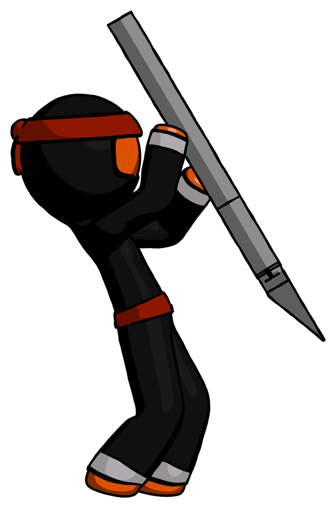 Orange Ninja Warrior Man Stabbing Or Cutting With Scalpel