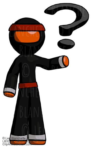 Orange Ninja Warrior Man Holding Question Mark To Right #4673