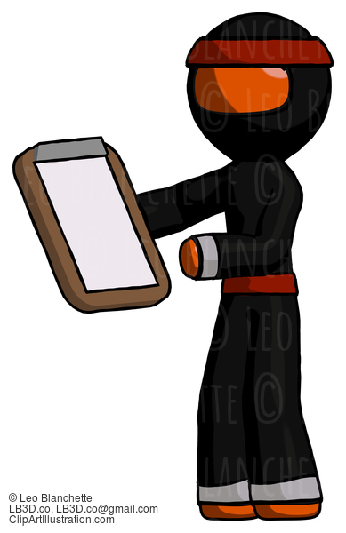 Orange Ninja Warrior Man Reviewing Stuff On Clipboard #4681