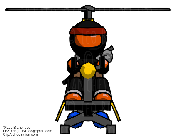 Orange Ninja Warrior Man Flying In Gyrocopter Front View #4683