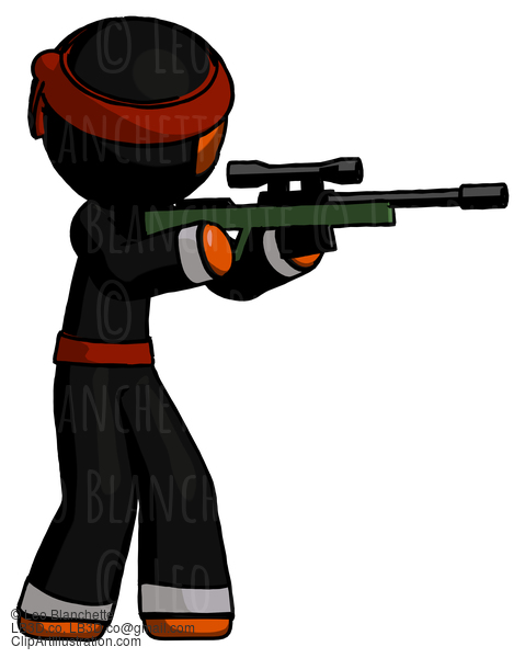 Orange Ninja Warrior Man Shooting Sniper Rifle #4686