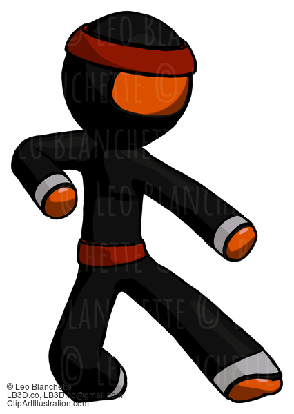 Orange Ninja Warrior Man Karate Defense Pose Right #4688