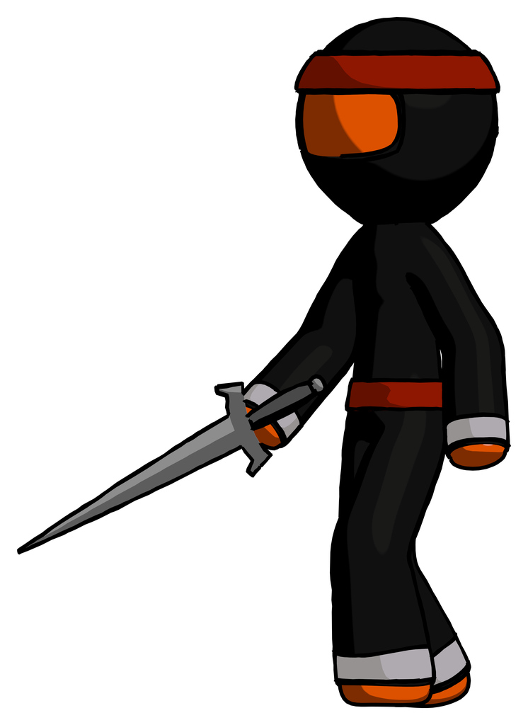 Orange Ninja Warrior Man with sword walking confidently