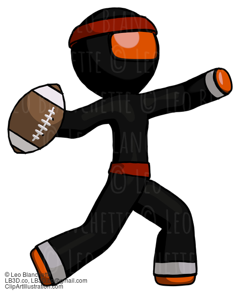 Orange Ninja Warrior Man Throwing Football #4699