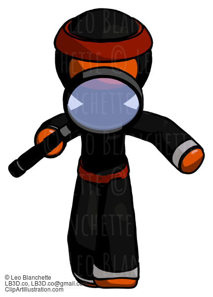 Orange Ninja Warrior Man Looking Down Through Magnifying Glass #4704