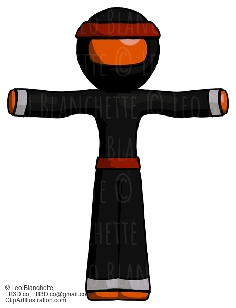 Orange Ninja Warrior Man T-Pose Arms Up Standing #4705