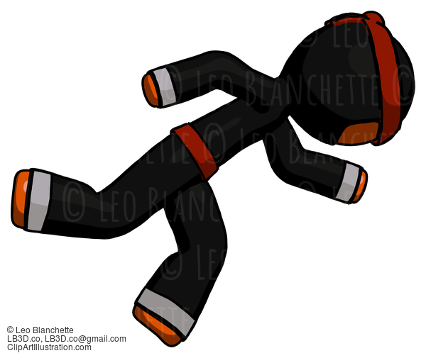 Orange Ninja Warrior Man Running While Falling Down #4714