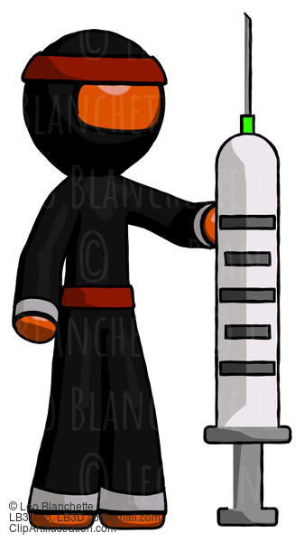 Orange Ninja Warrior Man Holding Large Syringe #4719