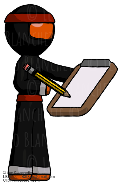 Orange Ninja Warrior Man Using Clipboard And Pencil #4732