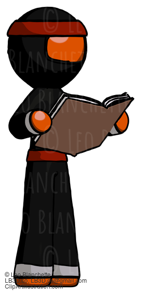 Orange Ninja Warrior Man Reading Book While Standing Up Facing Away #4735