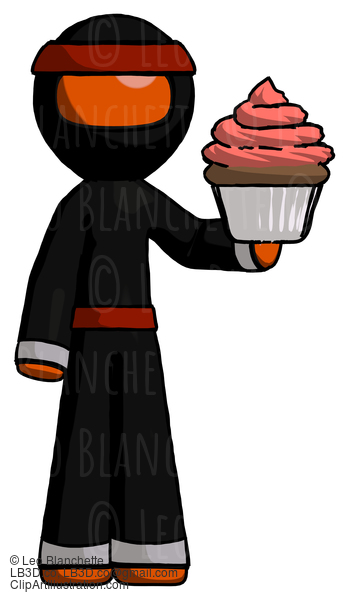 Orange Ninja Warrior Man Presenting Pink Cupcake To Viewer #4738