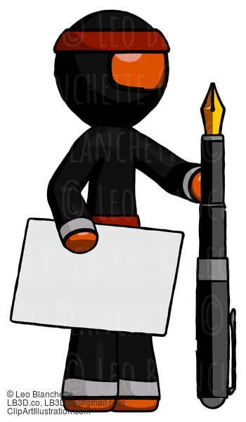 Orange Ninja Warrior Man Holding Large Envelope And Calligraphy Pen #4744