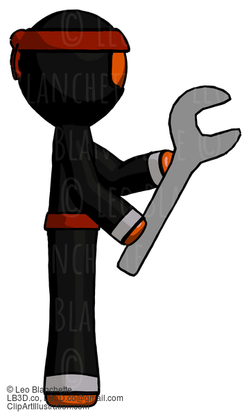 Orange Ninja Warrior Man Using Wrench Adjusting Something To Right #4747