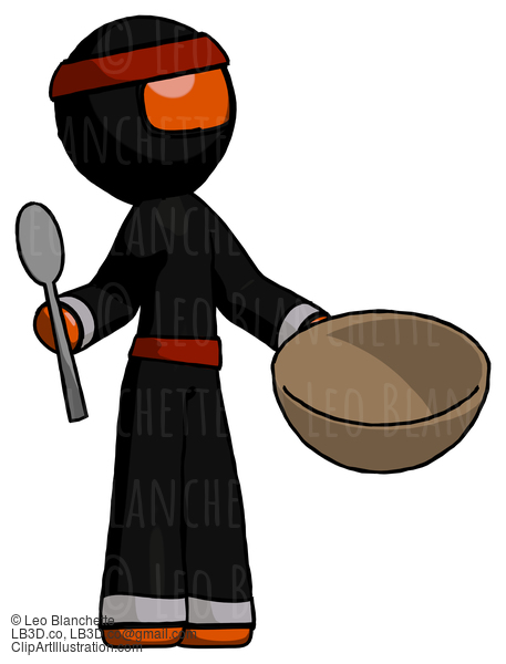 Orange Ninja Warrior Man With Empty Bowl And Spoon Ready To Make Something #4749