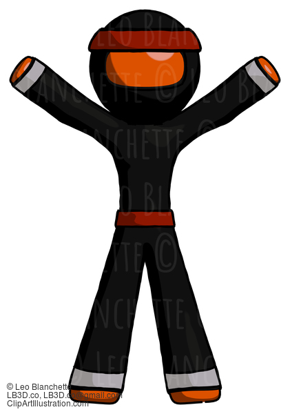 Orange Ninja Warrior Man Surprise Pose, Arms And Legs Out #4755