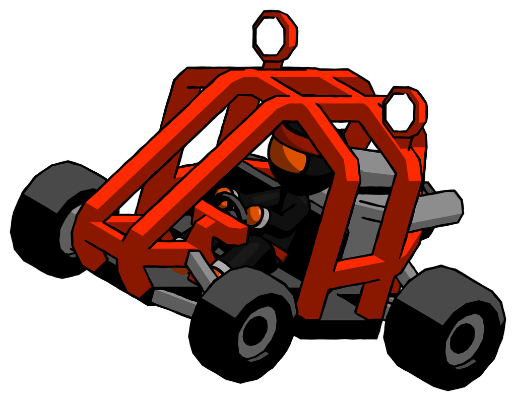 Orange Ninja Warrior Man riding sports buggy side top angle view