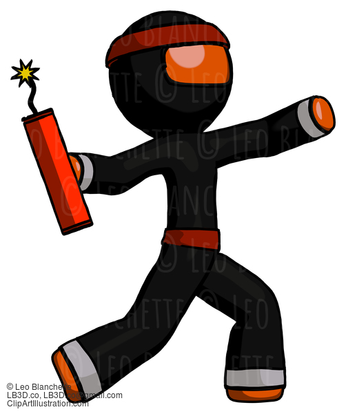 Orange Ninja Warrior Man Throwing Dynamite #4760