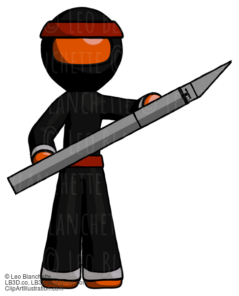 Orange Ninja Warrior Man Holding Large Scalpel #4763