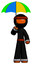Orange Ninja Warrior Man Holding Umbrella Rainbow Colored