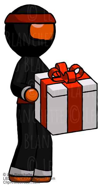 Orange Ninja Warrior Man Giving A Present #4768