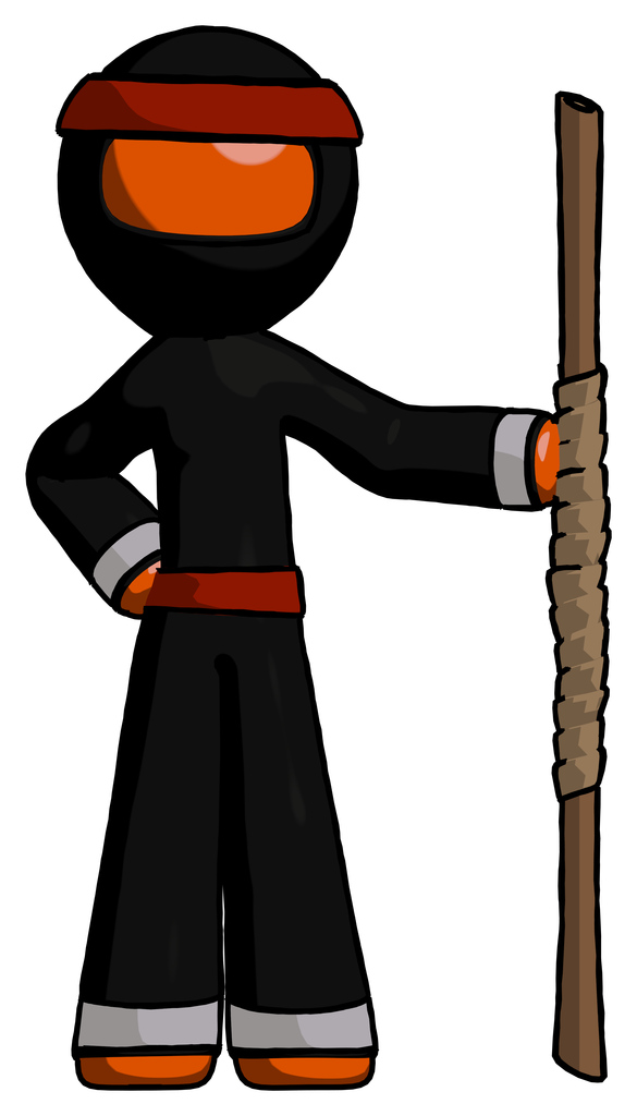 Orange Ninja Warrior Man holding staff or bo staff