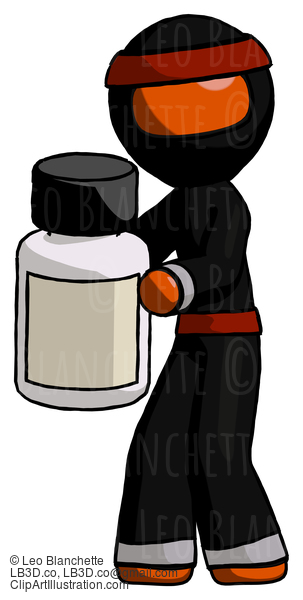 Orange Ninja Warrior Man Holding White Medicine Bottle #4776