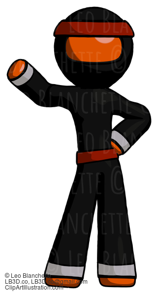 Orange Ninja Warrior Man Waving Right Arm With Hand On Hip #4781