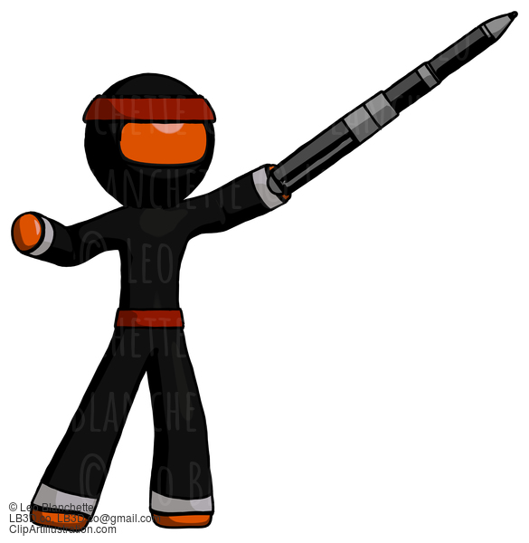 Orange Ninja Warrior Man Demonstrating That Indeed The Pen Is Mightier #4786