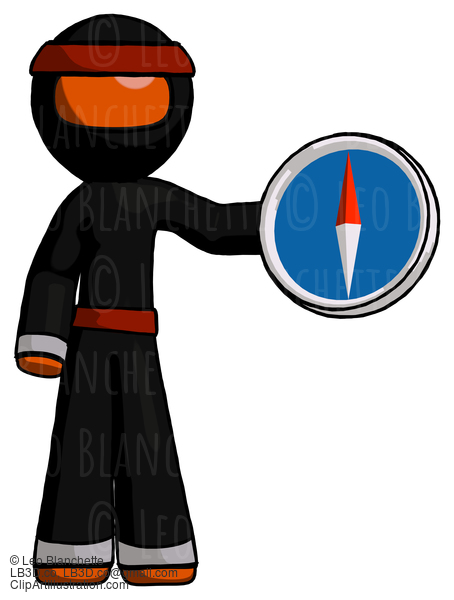 Orange Ninja Warrior Man Holding A Large Compass #4788