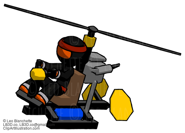 Orange Ninja Warrior Man Flying In Gyrocopter Front Side Angle Top View #4792