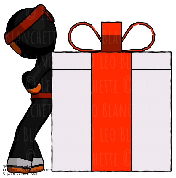 Orange Ninja Warrior Man Gift Concept - Leaning Against Large Present #4797