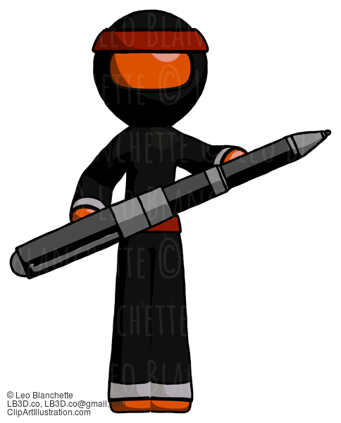 Orange Ninja Warrior Man Posing Confidently With Giant Pen #4801