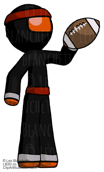 Orange Ninja Warrior Man Holding Football Up #4806